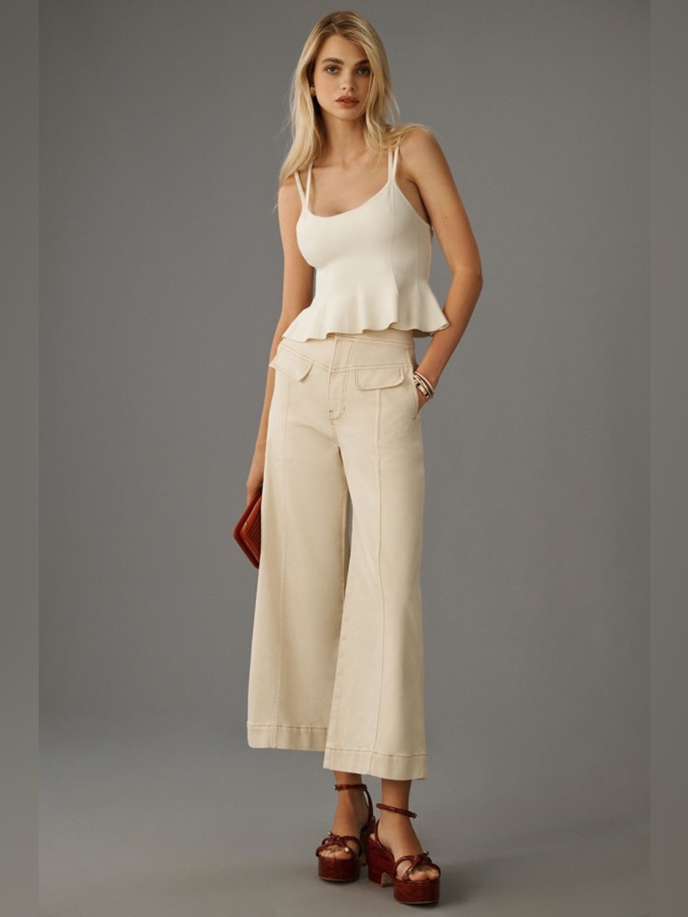 Pilcro by Anthropologie High-Rise Crop Wide-Leg Utility Jeans in Neutral - 26 - Picture 2 of 7